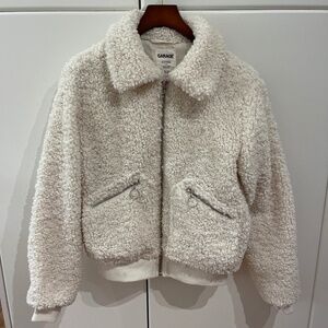 Garage ivory white teddy bear faux Sherpa bomber jacket coat XS